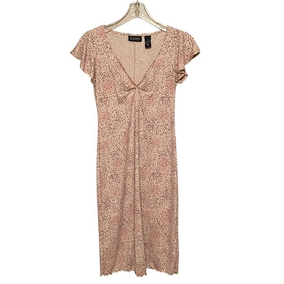 New York & Company Dresses & Skirts - New York & Company Tan Floral Print Flutter Sleeve Midi Dress Vintage Size (XS)